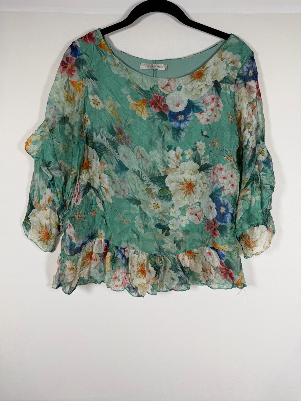 Viola Borghi Floral Ruffle-Hem Silk Blend Blouse Fairy Boho Ethereal